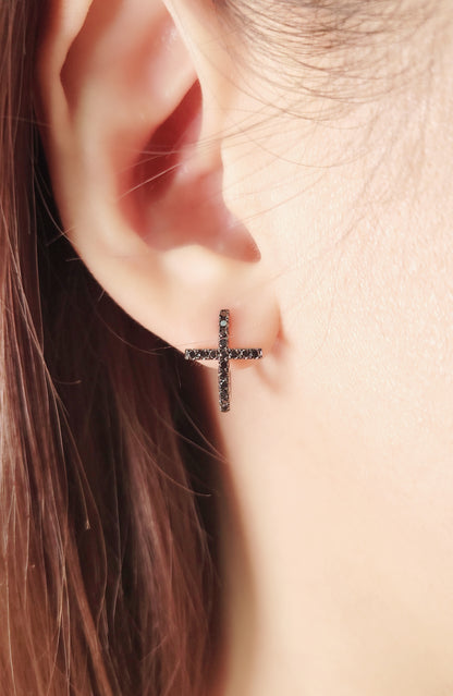 Cross Black Diamond Earring （one piece)-WK3691