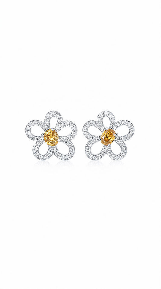 Diamond Flower Earrings-WK4262@