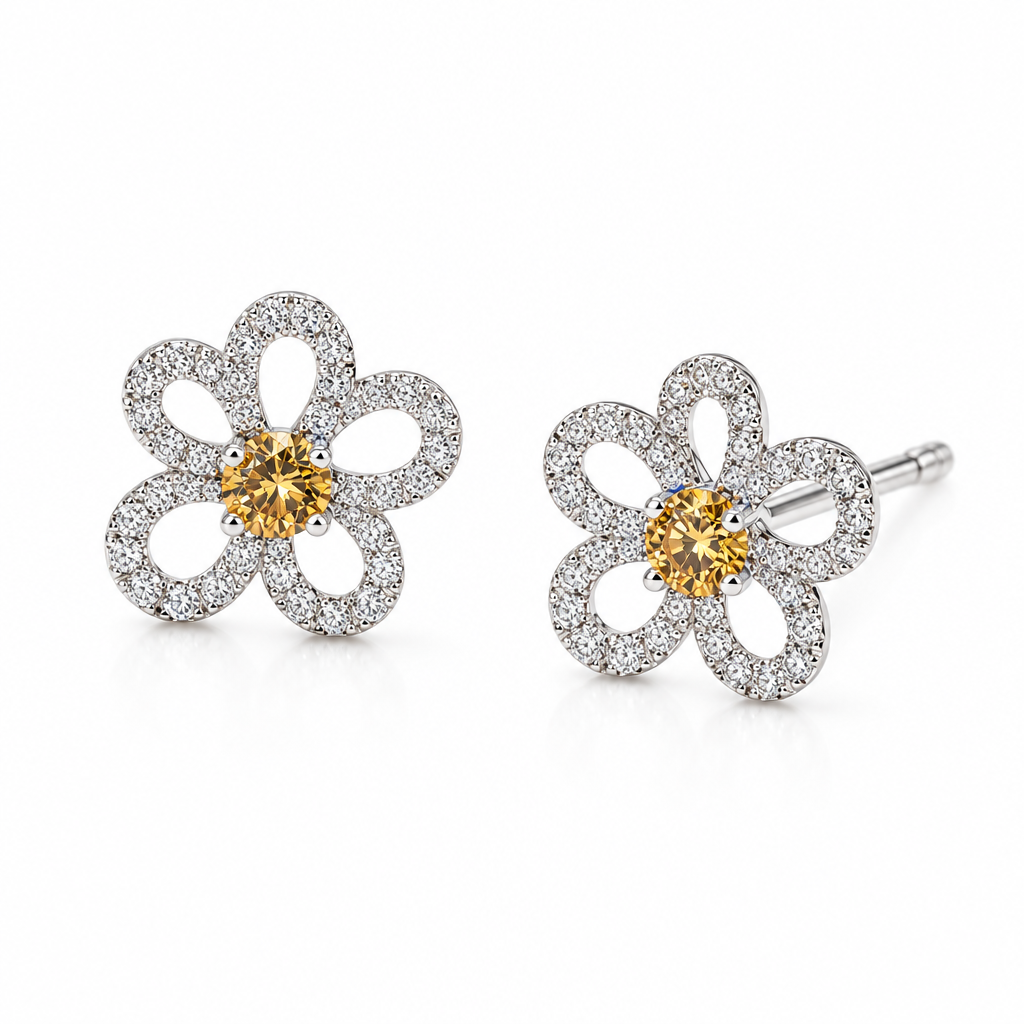 Diamond Flower Earrings-WK4262@