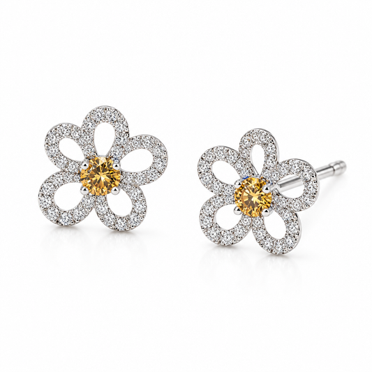Diamond Flower Earrings-WK4262@
