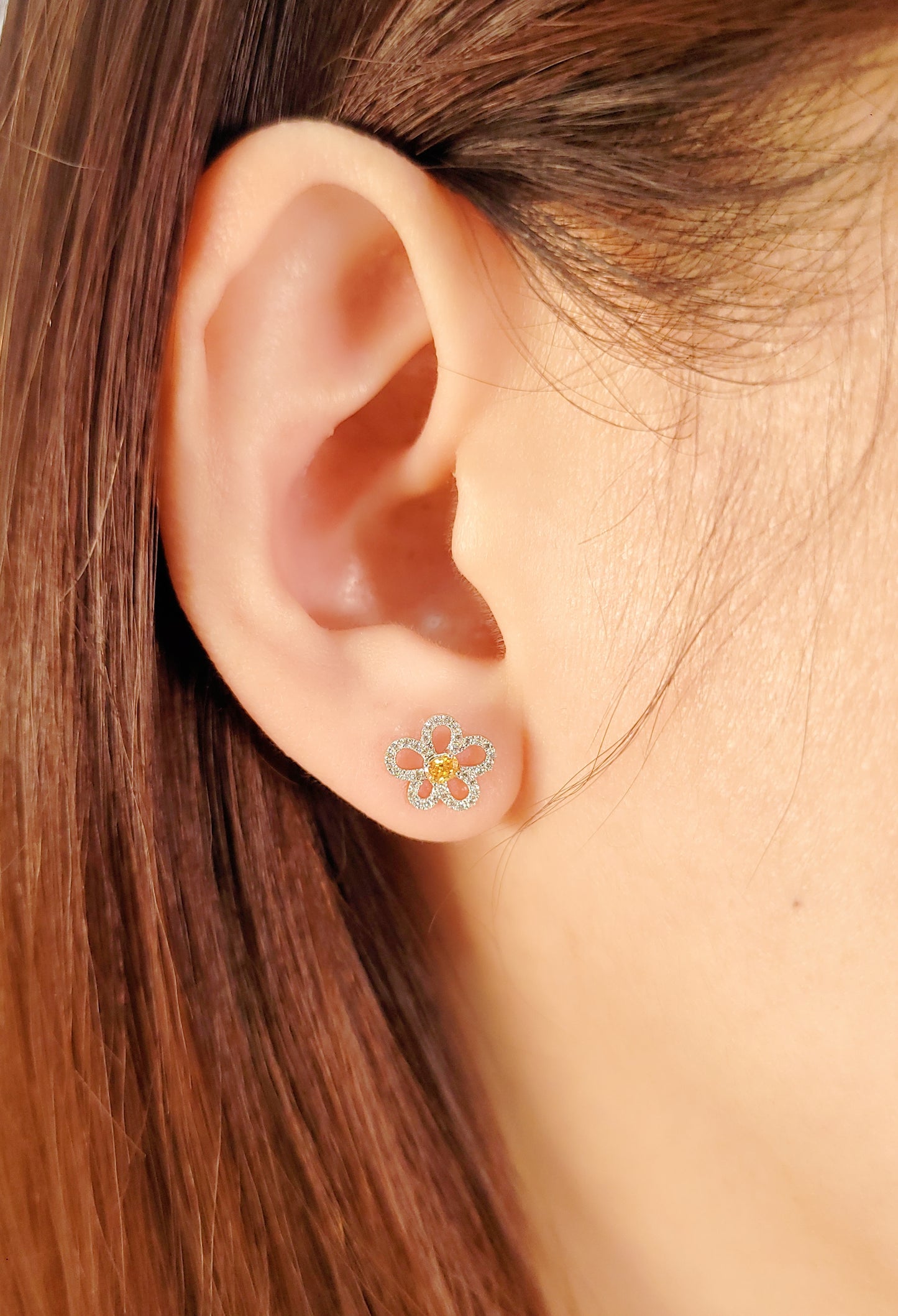 Diamond Flower Earrings-WK4262@