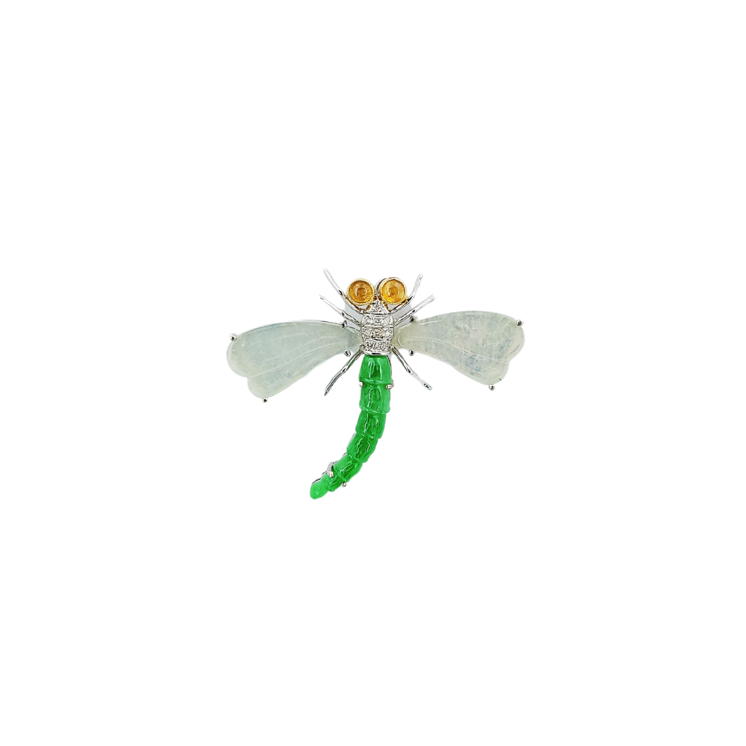 Dragonfly Fei Cui & Diamond Brooch-WJO00000052