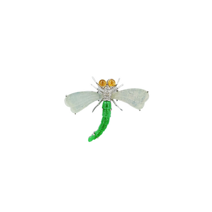 Dragonfly Fei Cui & Diamond Brooch-WJO00000052