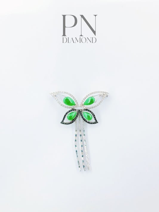 Butterfly Fei Cui & Diamond Brooch-WJO00000050