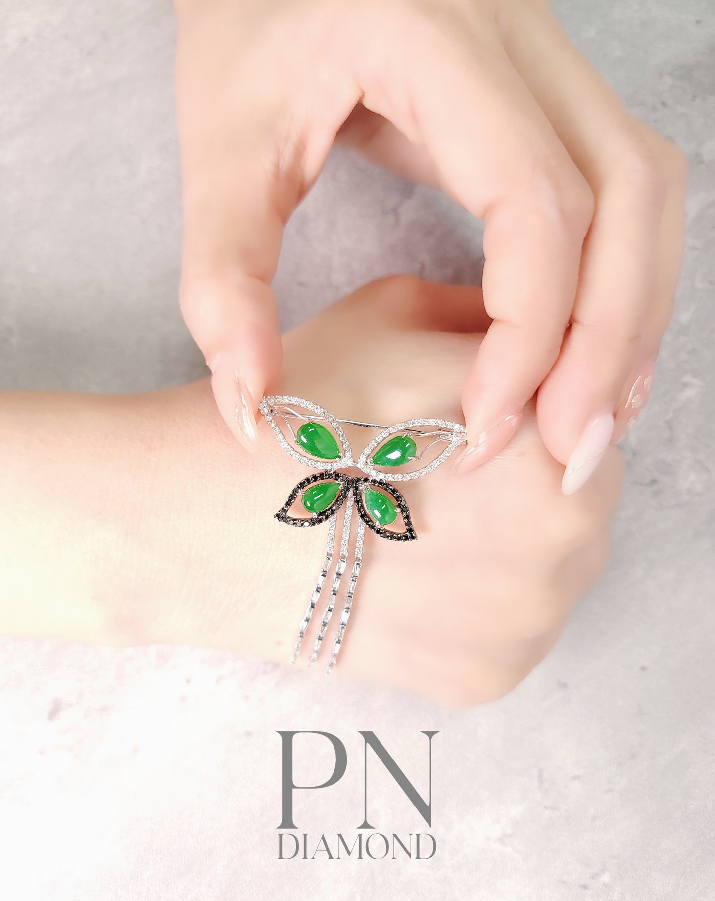 Butterfly Fei Cui & Diamond Brooch-WJO00000050