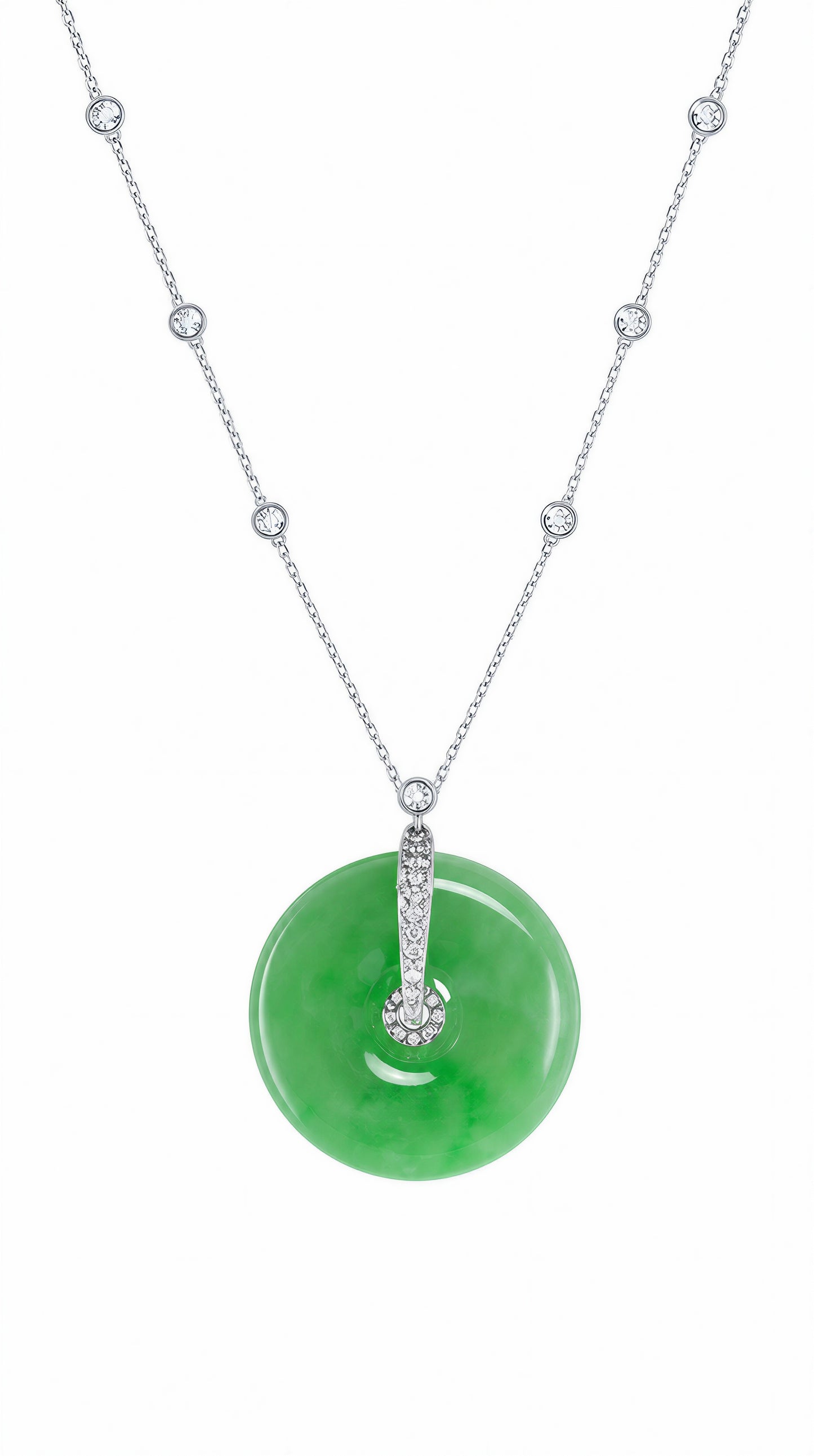 Fei Cui and Diamond Necklace WAO00000105  (Certified Grade A )