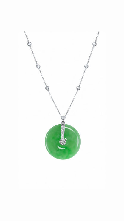 Fei Cui and Diamond Necklace WAO00000105  (Certified Grade A )