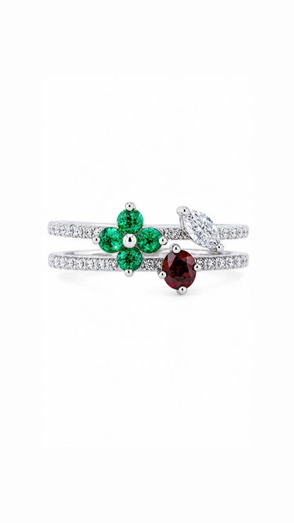 Forest Fairy Ruby,Emerald & Diamond Ring-WK4287