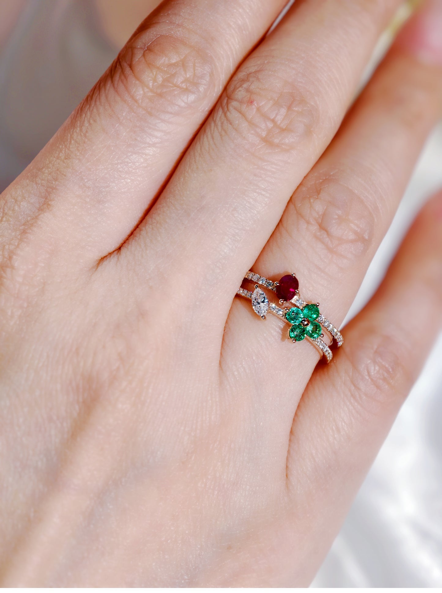 Forest Fairy Ruby,Emerald & Diamond Ring-WK4287
