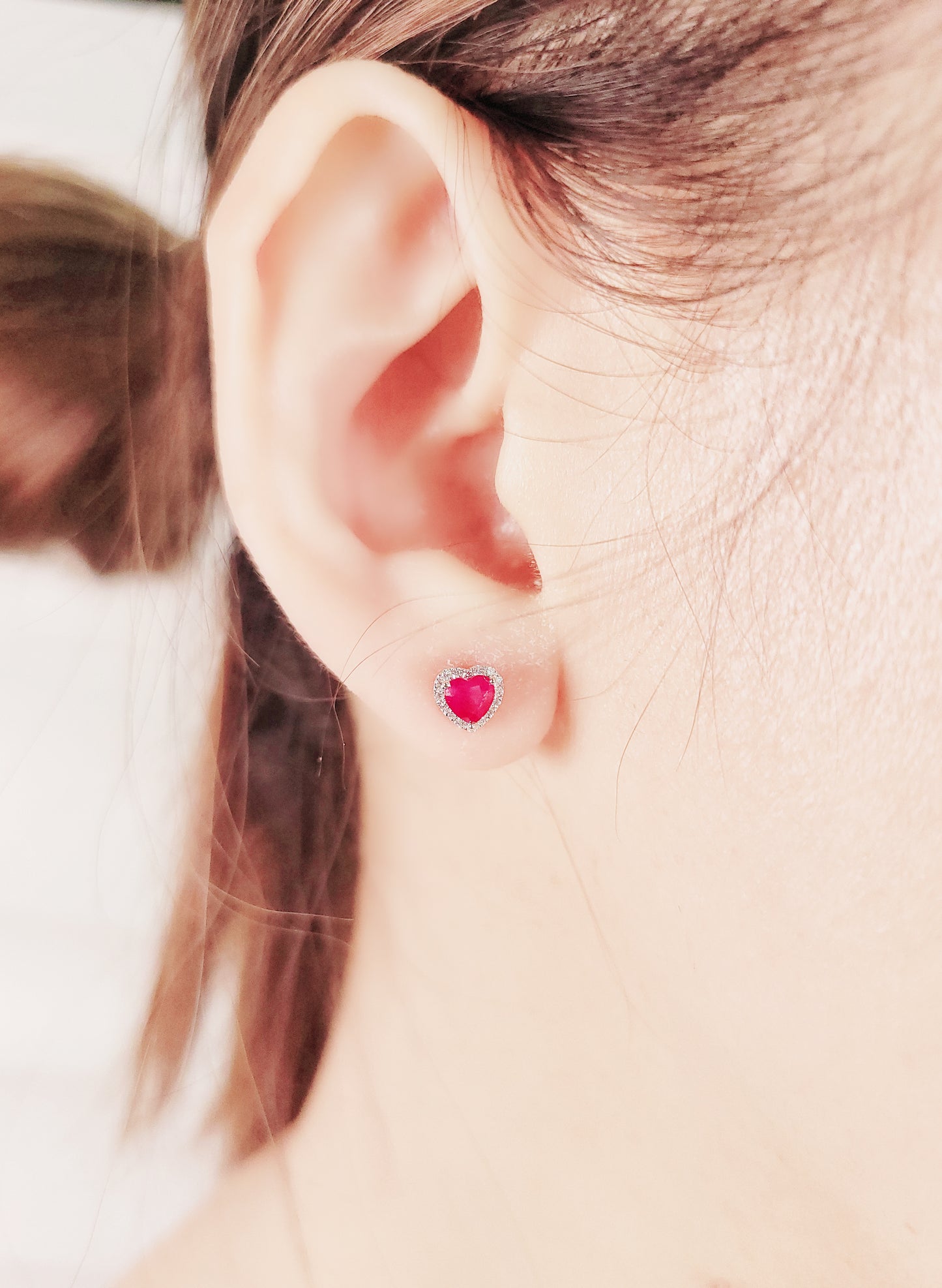 Heart Shape Ruby and Diamond Earrings-WK4022