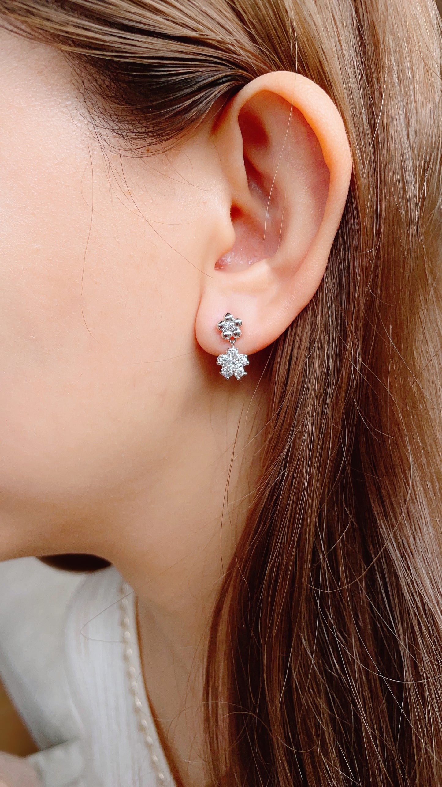 Natural Diamond Flower Drop Earrings-ZCO00006383