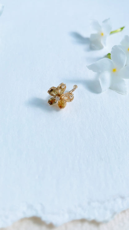 Yellow Tourmaline and Natural Diamond Flower Ear Cuff-BCO00001703