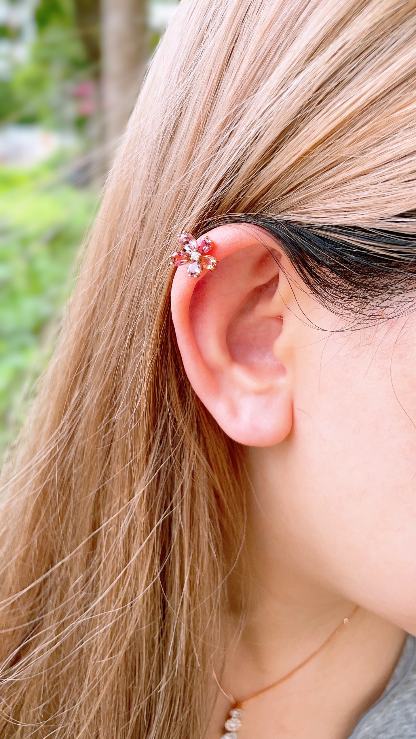 Pink Tourmaline & Diamond Ear Clip-BCO00001707