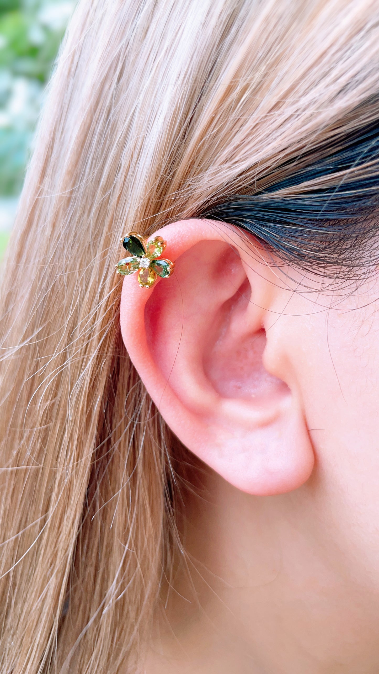Yellow and Green Tourmaline & Diamond Ear Clip-WK3809@