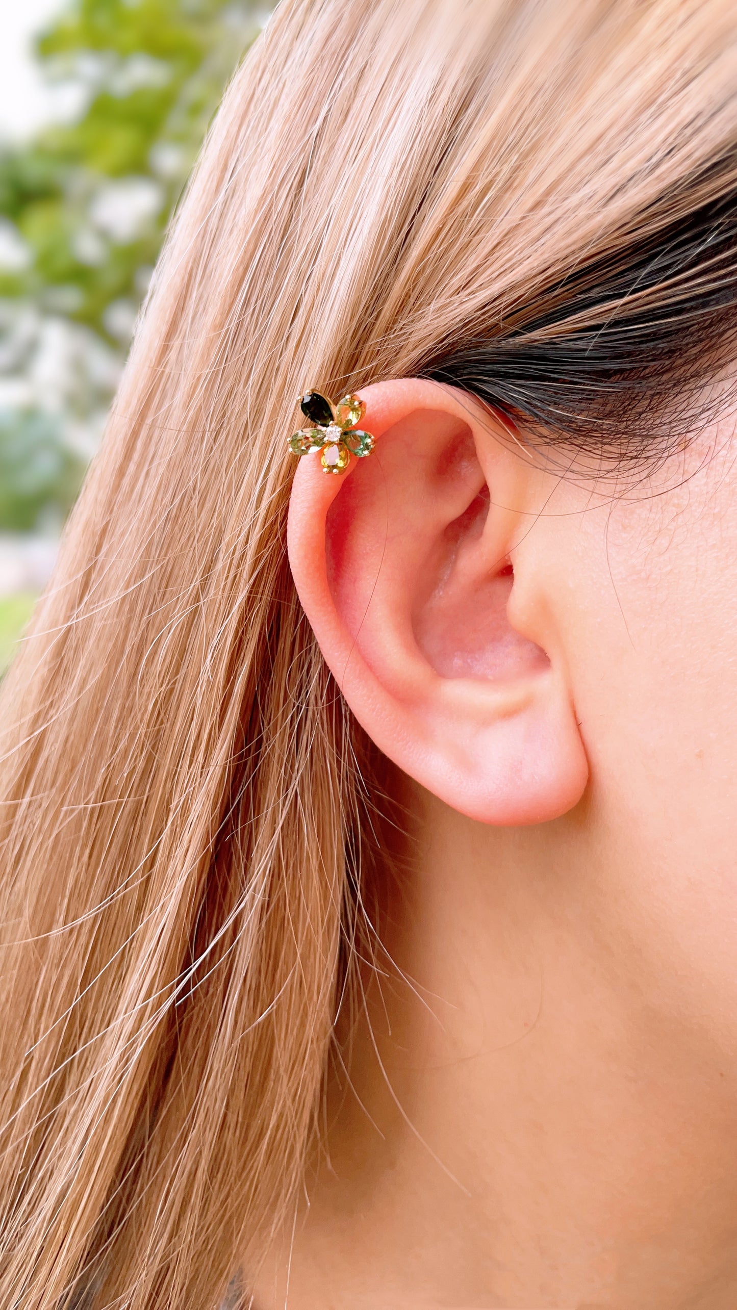 Yellow and Green Tourmaline & Diamond Ear Clip-WK3809@