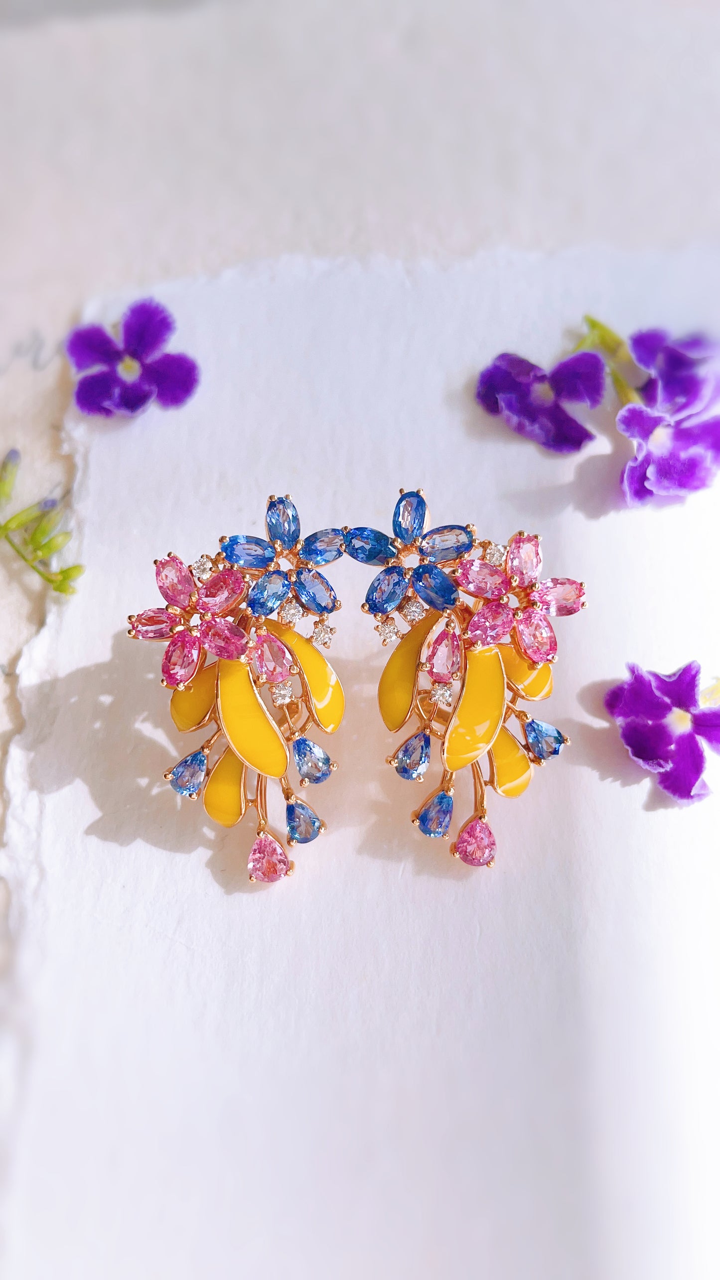 The Blossom Blue and Pink Sapphires Flower Earrings-BCO00000771