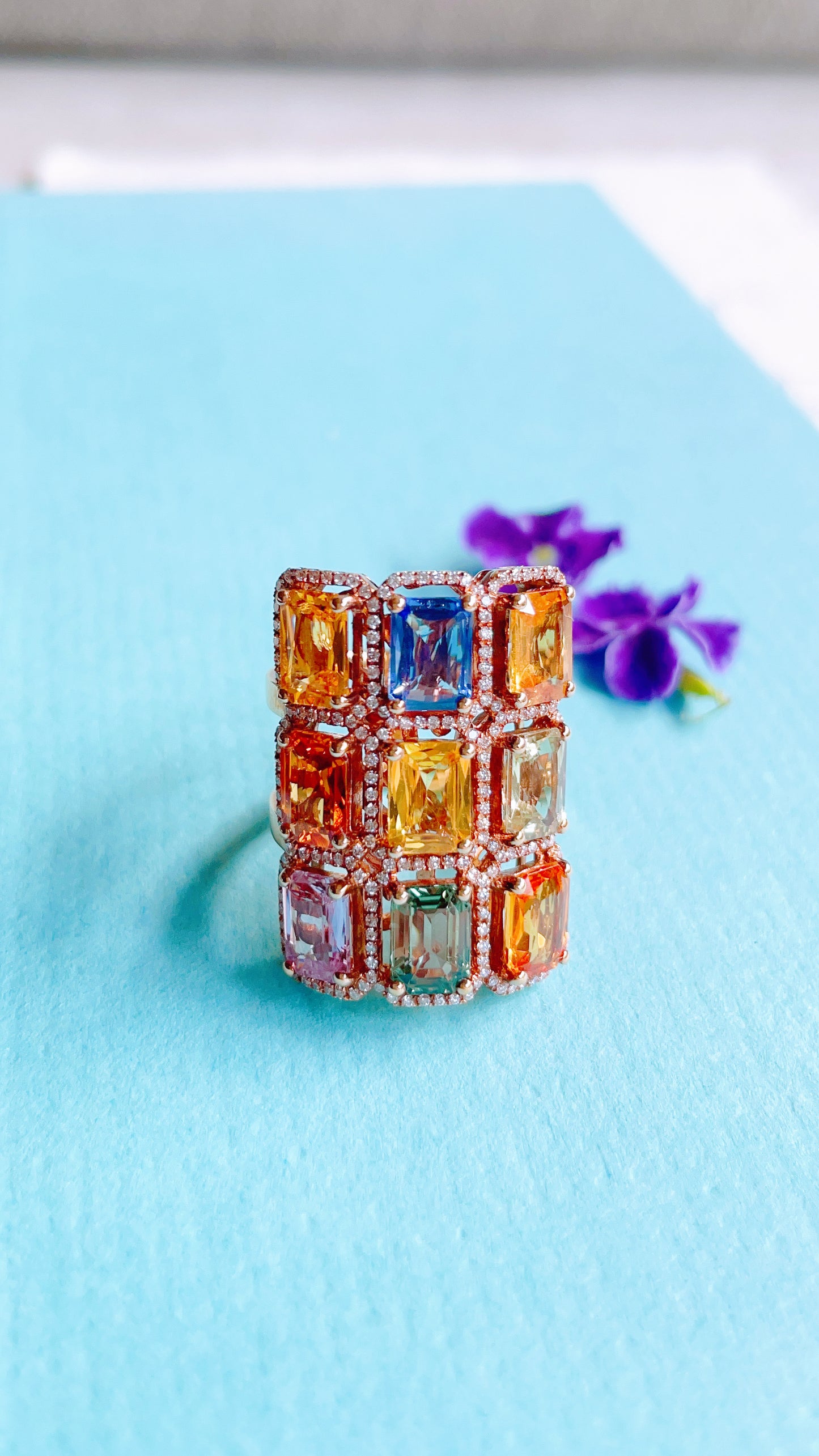 Rainbow Sapphire & Diamond Ring-BFO00001560