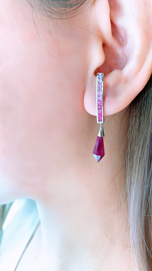 Ruby And Pink Sapphire Drop Earrings-BCO00001365