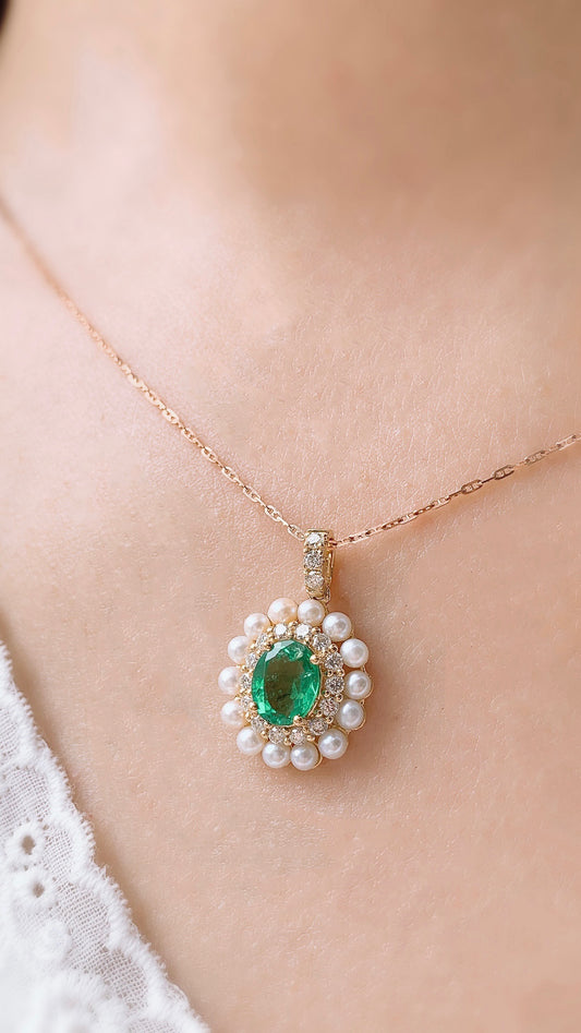 Emerald, Pearl and Diamond Pendant-WK3369