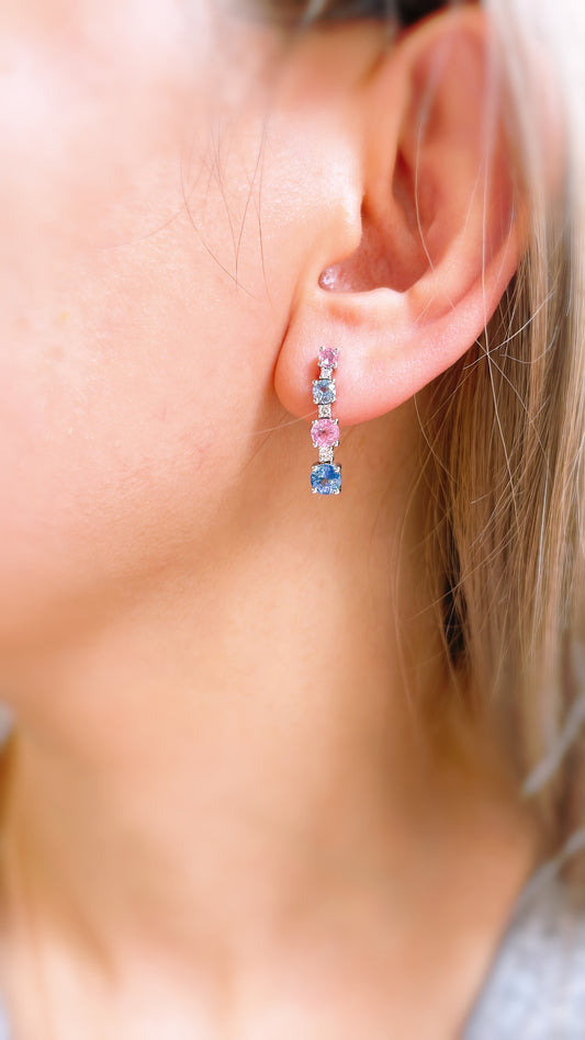 Pink And Blue Sapphire Drop Earrings-WK3707