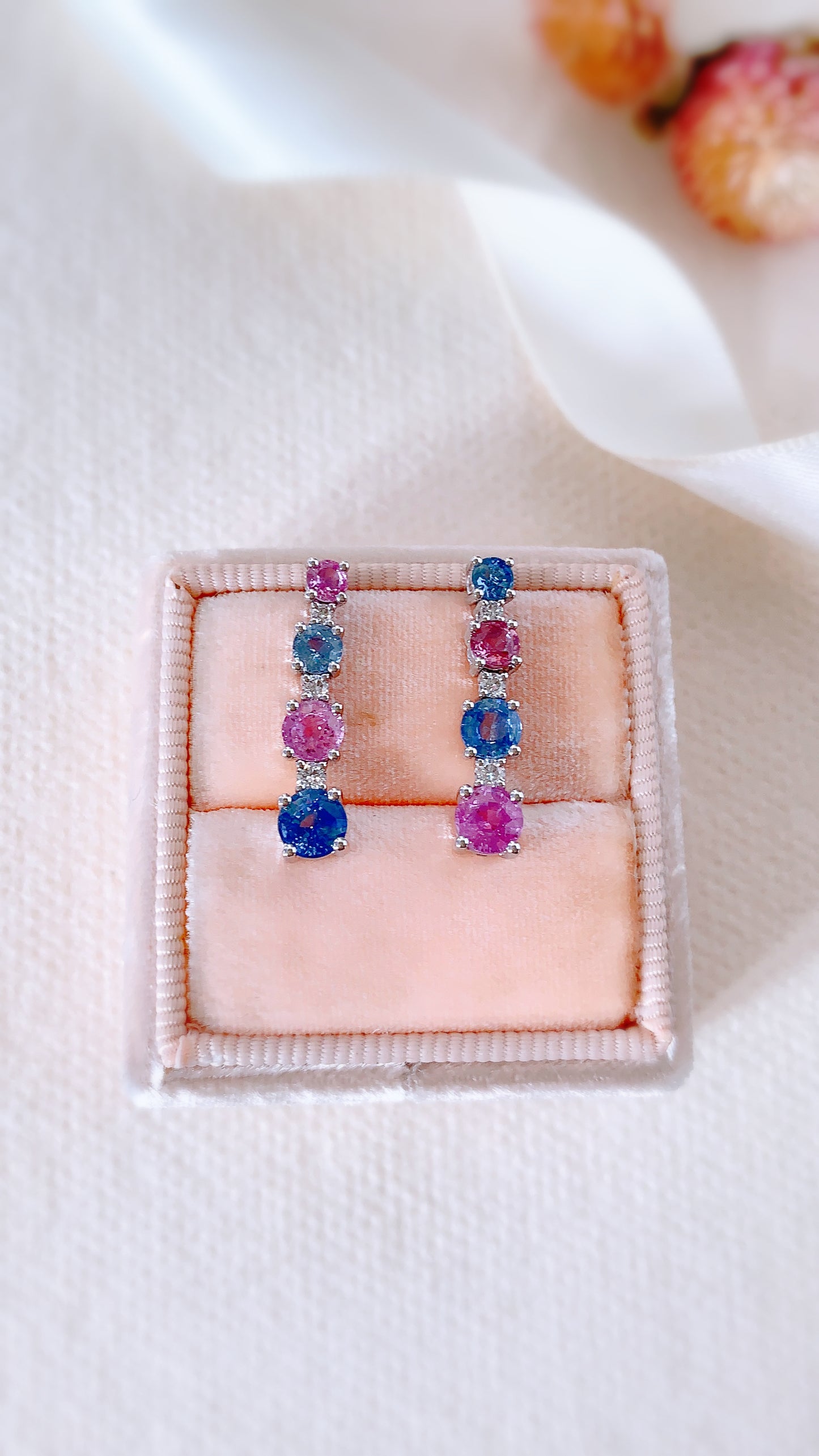 Pink And Blue Sapphire Drop Earrings-WK3707