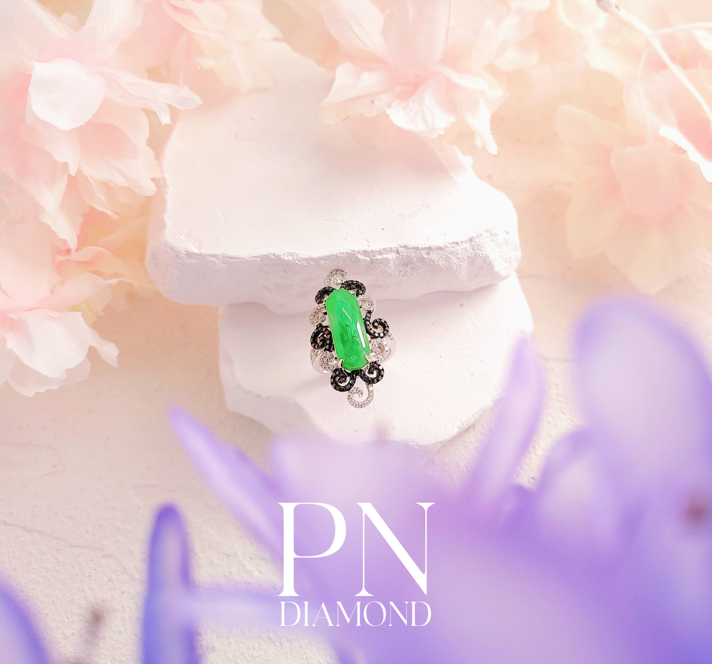 Jadeite Black Diamond Ring-WFO00001506