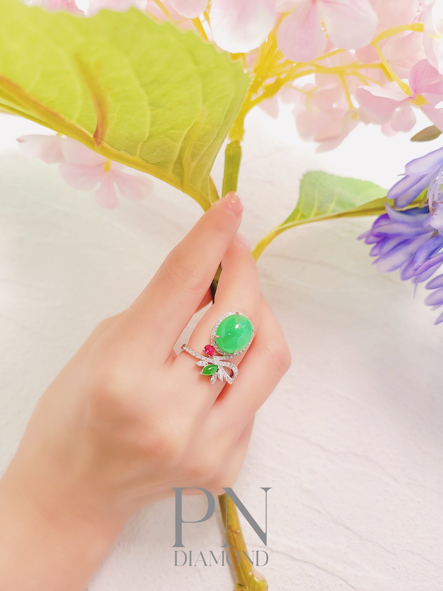 Jadeite, Ruby and Diamond Ring-WFO00001565