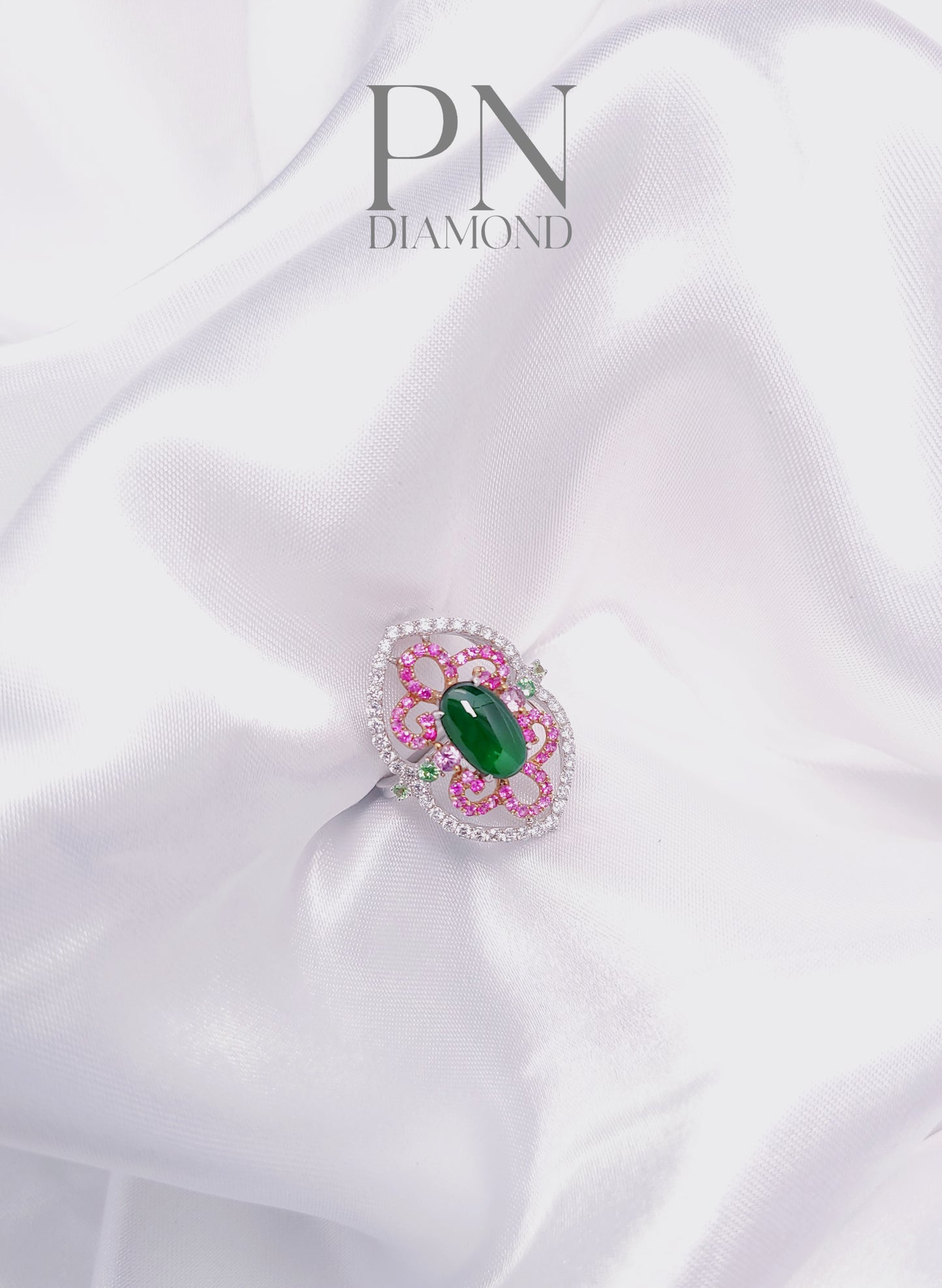 Jadeite, Pink Sapphire and Diamond Ring WFO00001536