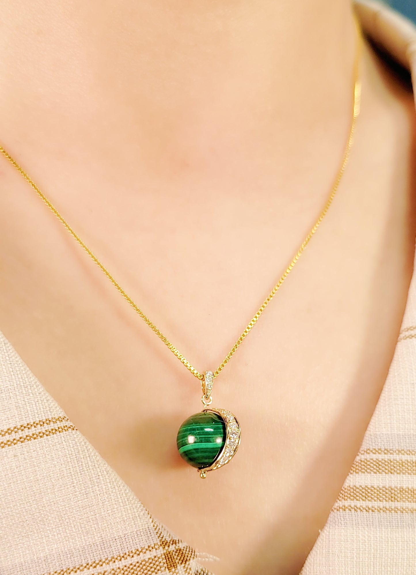 Malachite and Diamond Pendant-WK3633