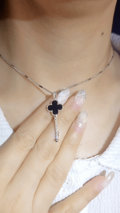 Onyx, Diamond & Blue Sapphire Key Pendant -WK3593