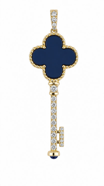 Onyx, Diamond & Blue Sapphire Key Pendant -WK3593