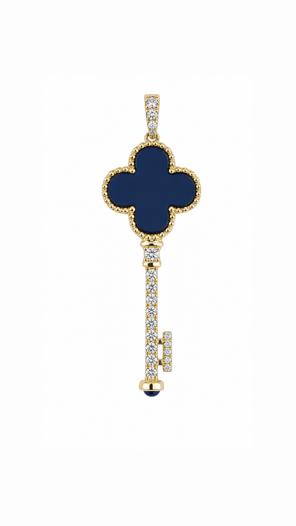 Onyx, Diamond & Blue Sapphire Key Pendant -WK3593