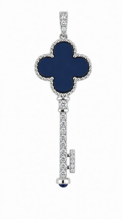 Onyx, Diamond & Blue Sapphire Key Pendant -WK3593