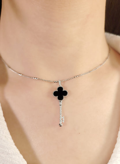 Onyx, Diamond & Blue Sapphire Key Pendant -WK3593
