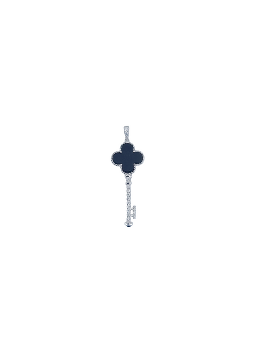 Onyx, Diamond & Blue Sapphire Key Pendant -WK3593