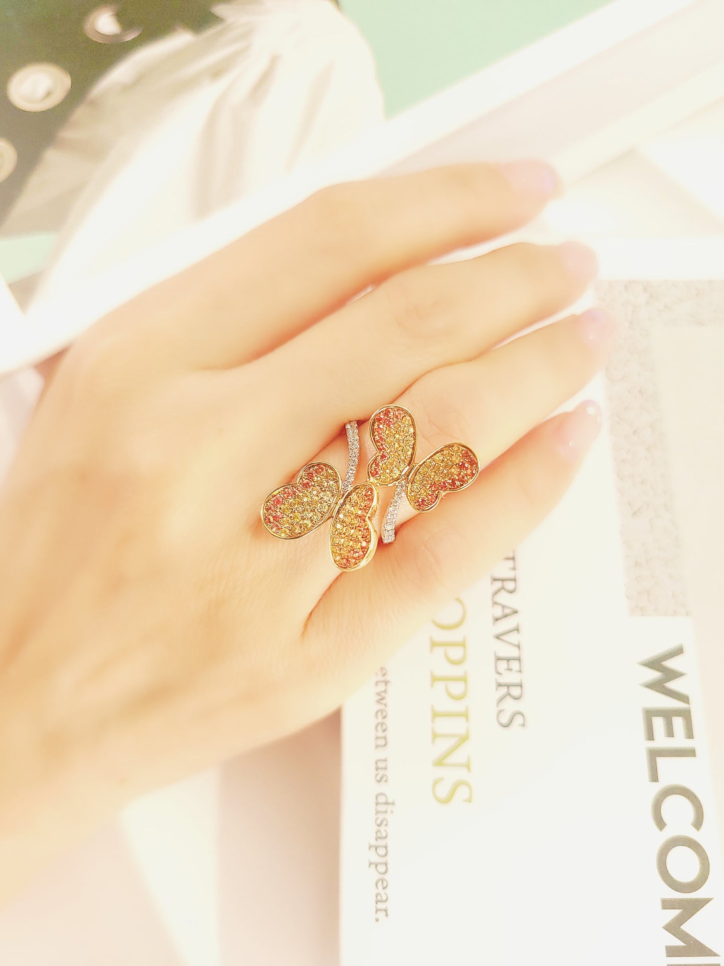 Orange Sapphire Diamond Butterfly Ring-BFO00001800