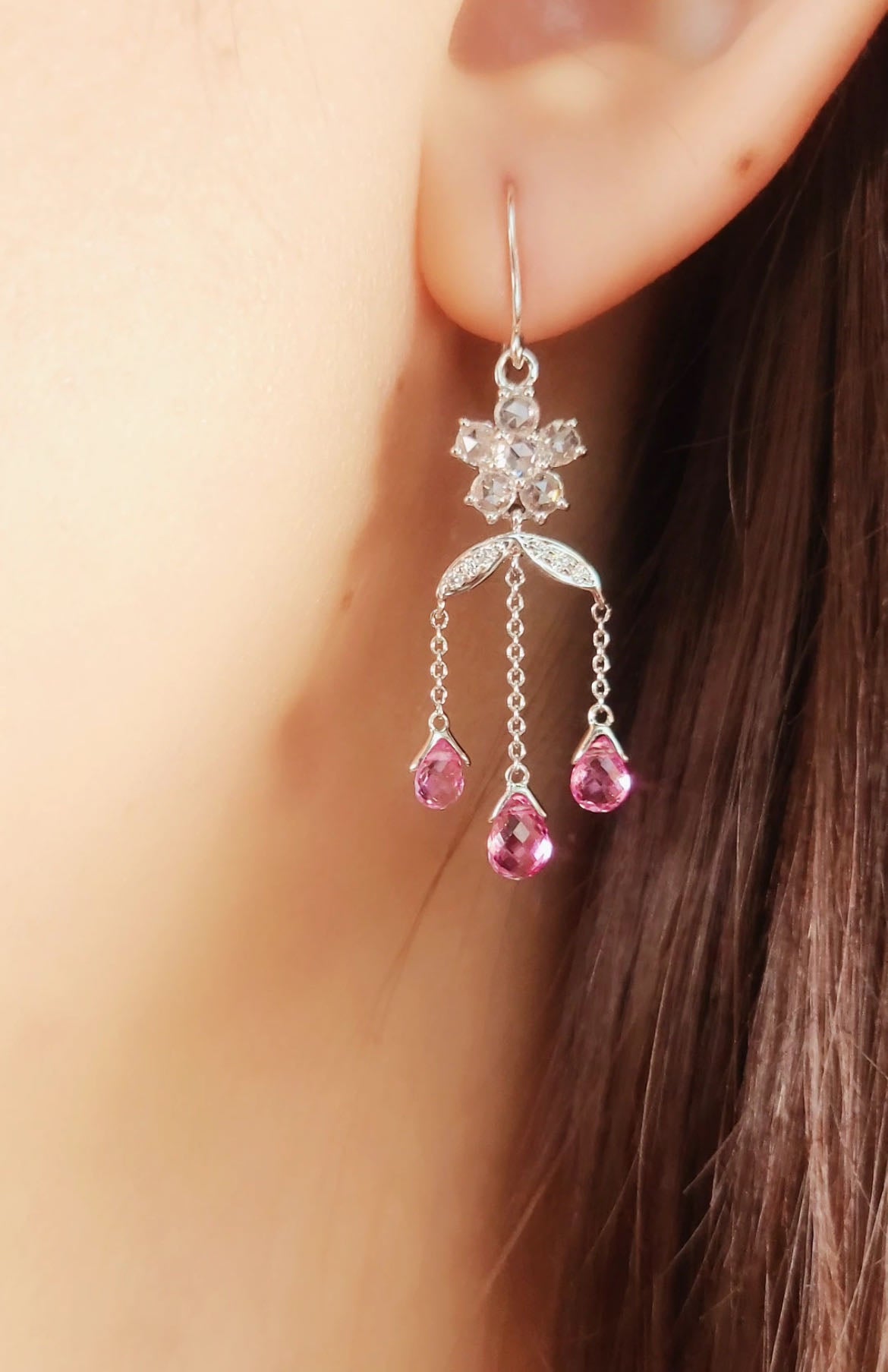 Pink Sapphire Diamond Earrings-BCO00000422