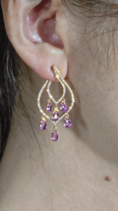 Pink Sapphire Diamond Earrings-BCO00001828@