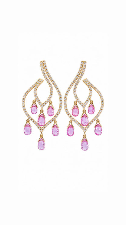 Pink Sapphire Diamond Earrings-BCO00001828@