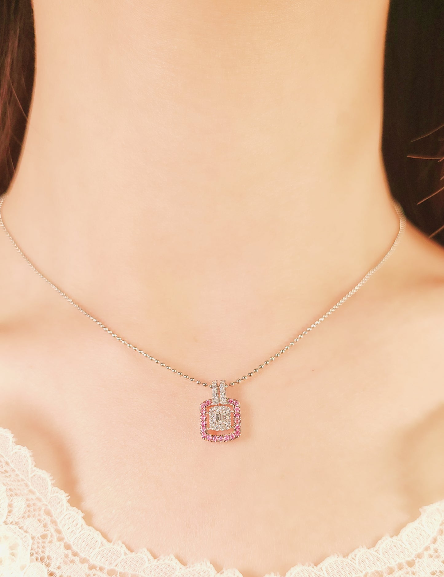 Pink Sapphire Diamond Pendant-WK3449