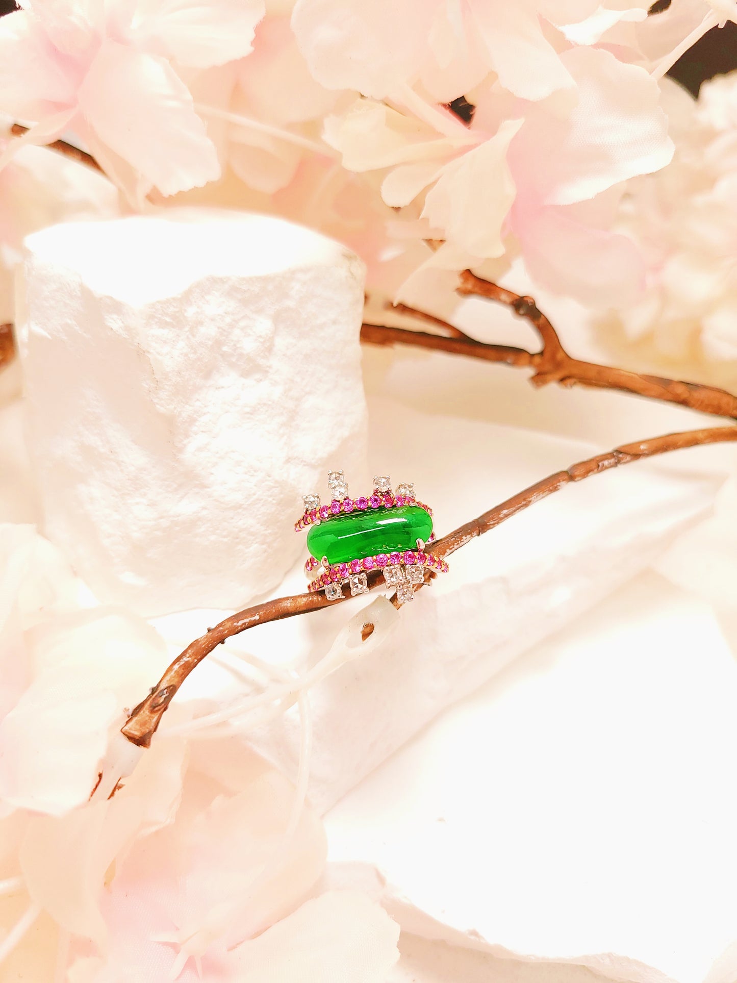 Pink Sapphire Fei Cui Diamond Ring-WFO00001507