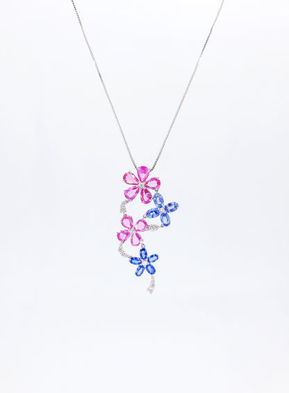 Pink Sapphire and Diamond Flowers Pendant-BEO00001424