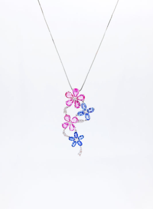 Pink Sapphire and Diamond Flowers Pendant-BEO00001424