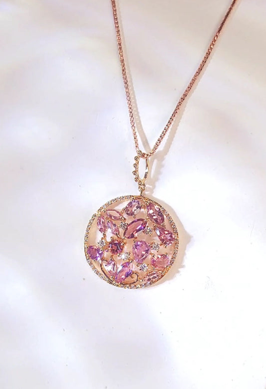 Pink Tourmaline Diamond Pendant-BEO00001650