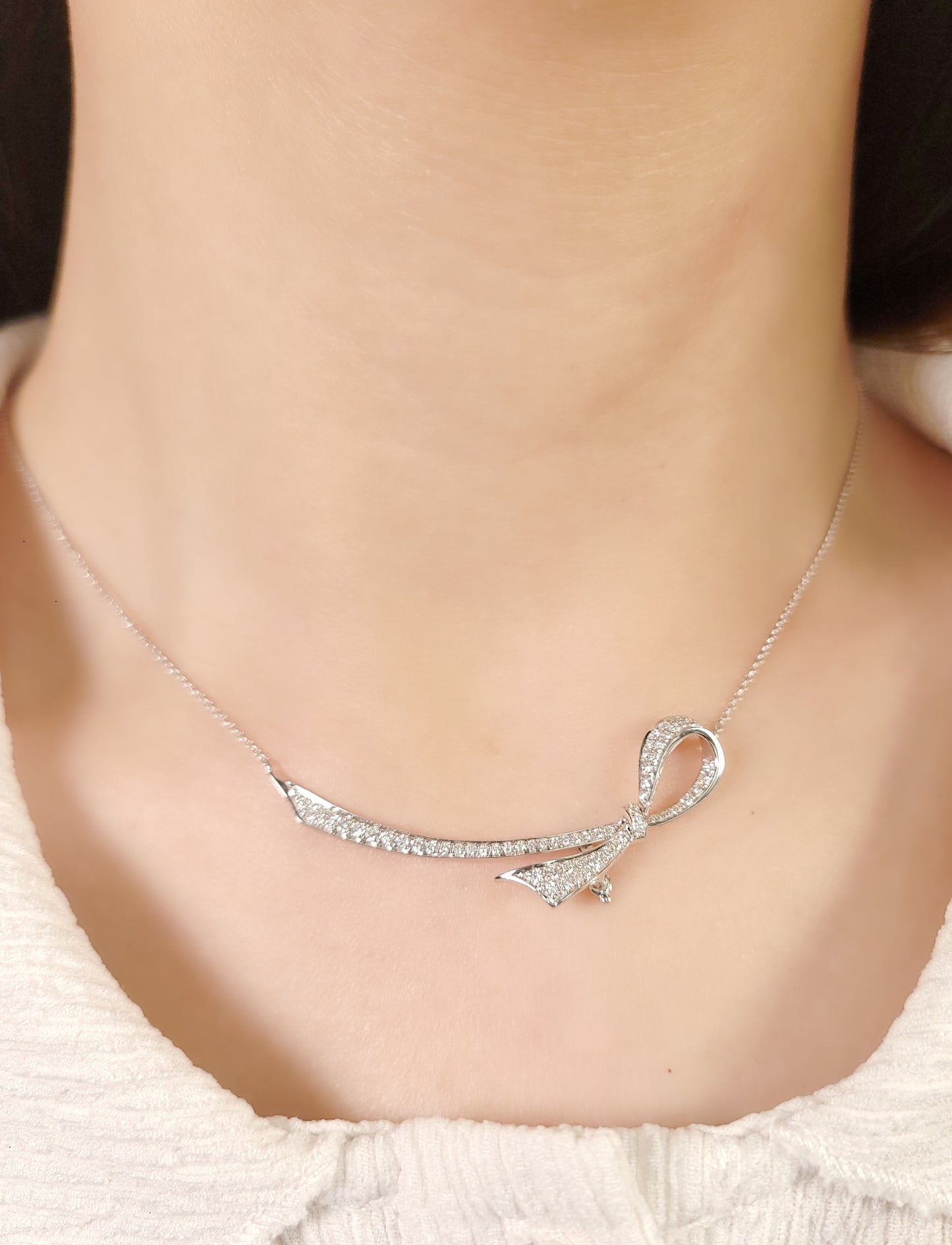 Ribbon Diamond Necklace-WK3946