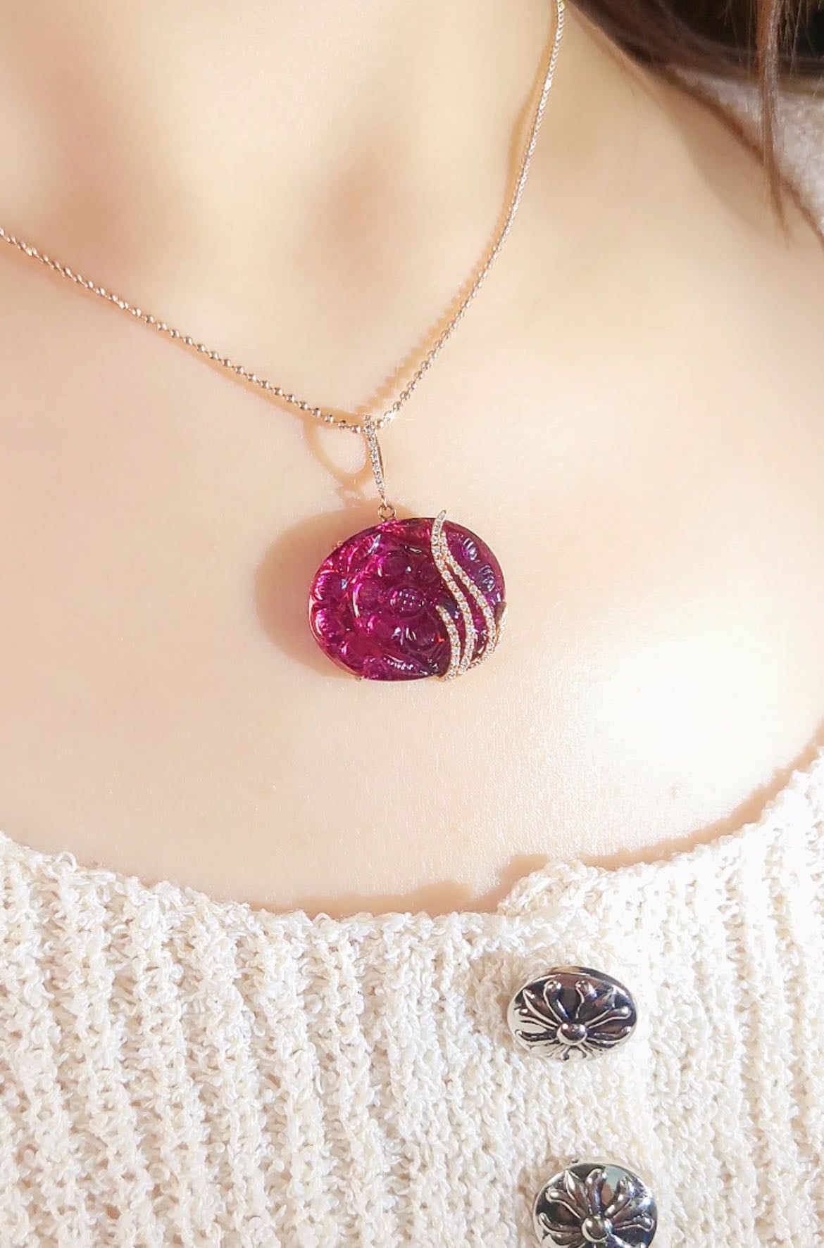 Rubelite Diamond Pendant-BEO00002003