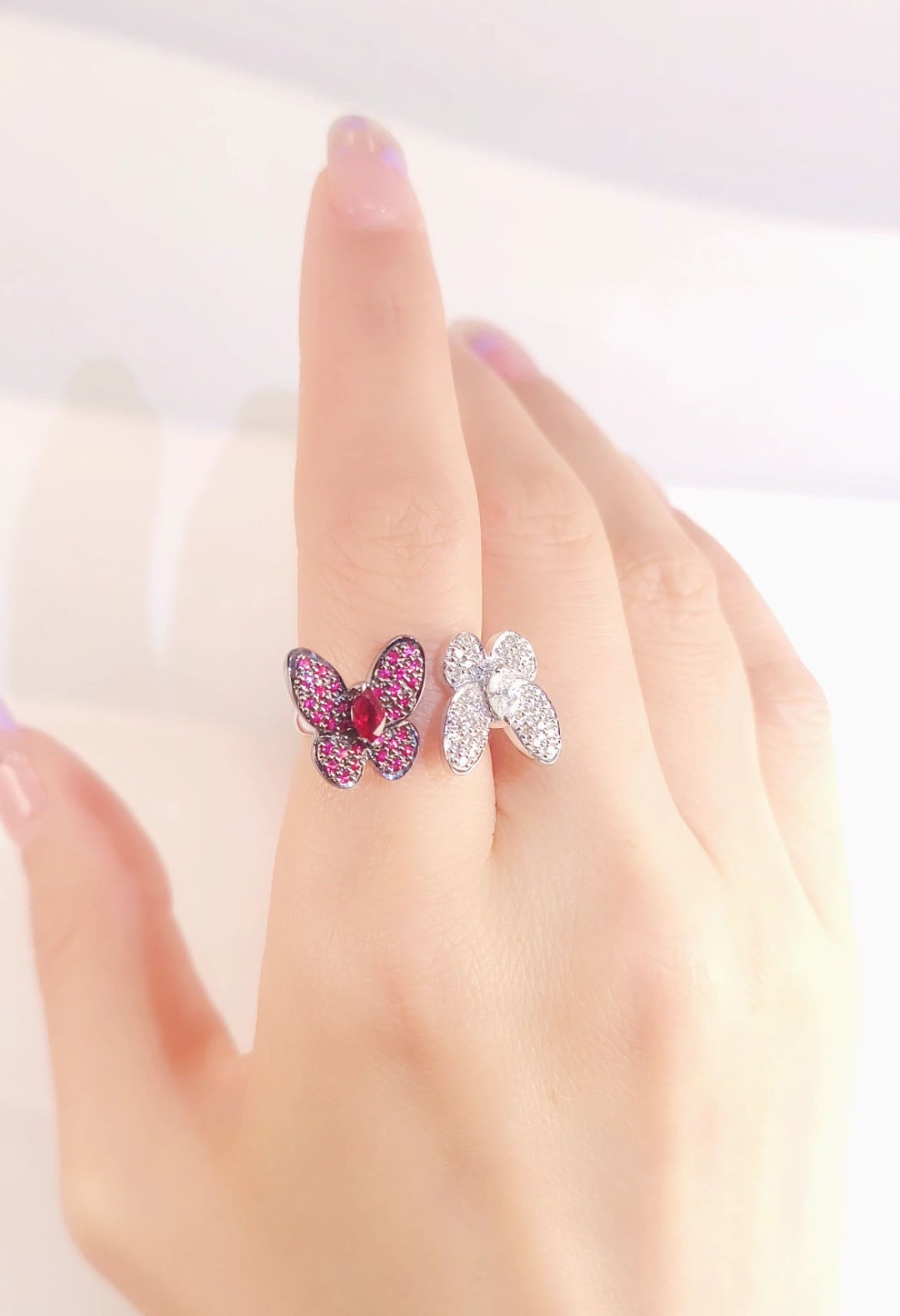 Ruby and Diamond  Butterfly Ring-BFO00000543