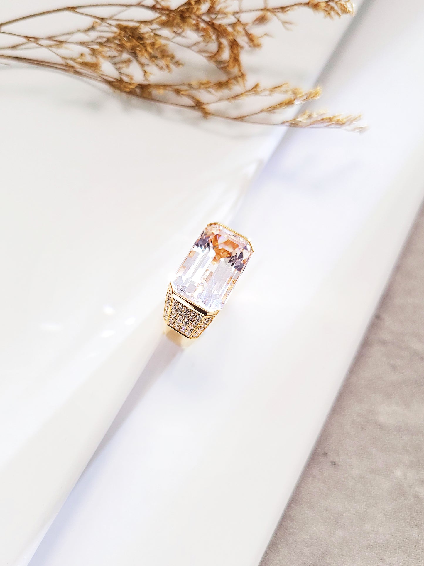 Rose Quartz Diamond Ring-WK1678