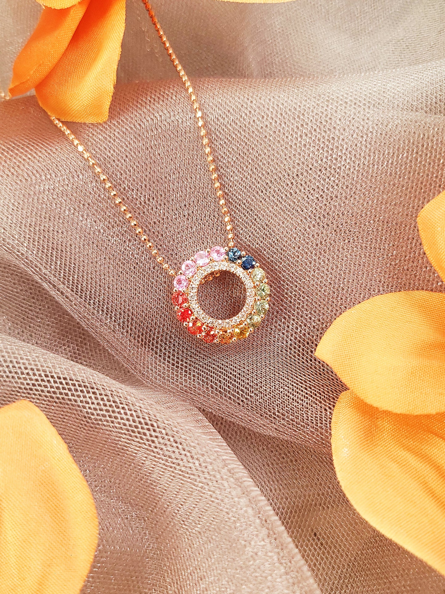 Rainbow Sapphire & Diamond Pendant-WK3850