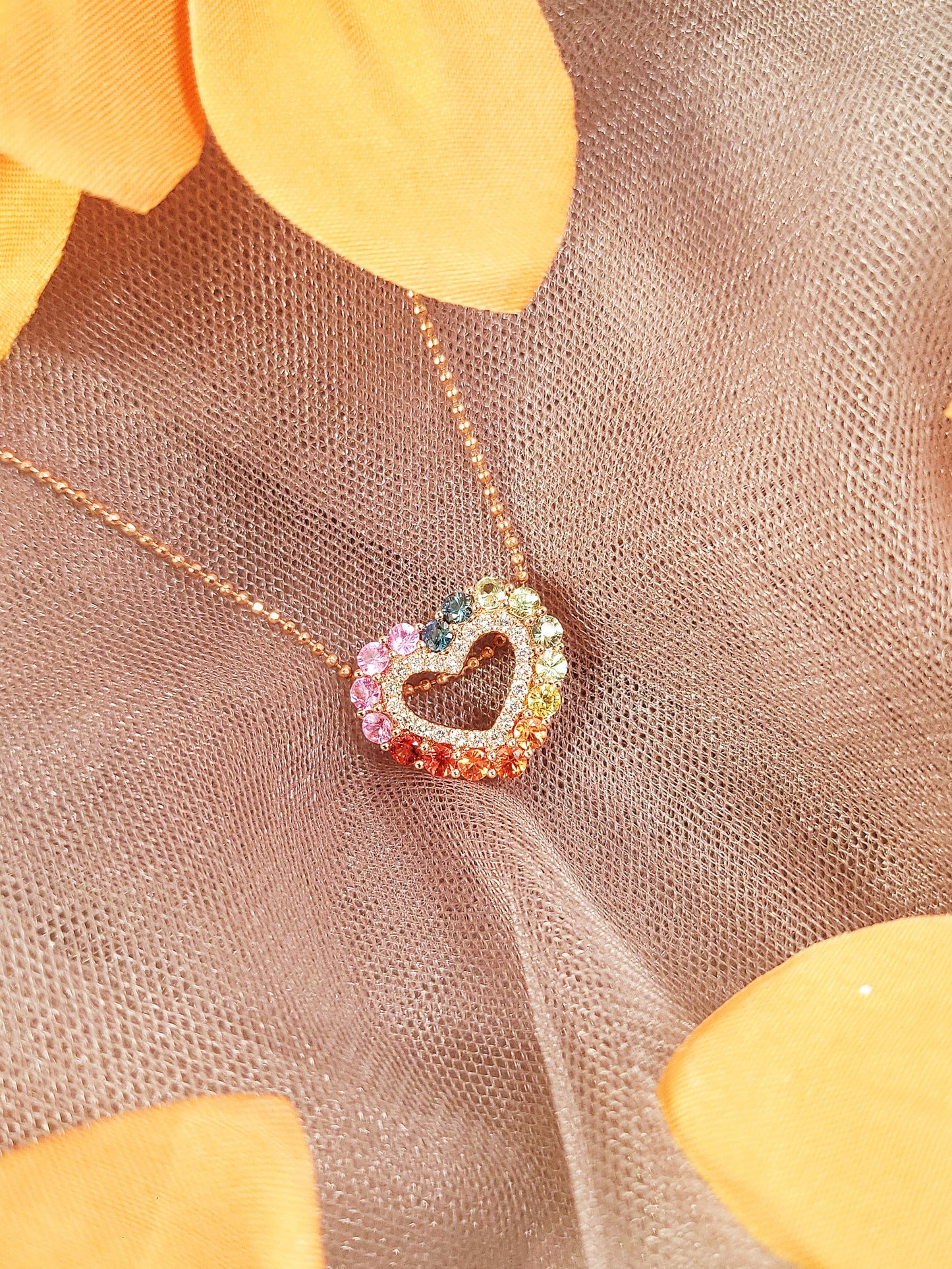 Rainbow Sapphire & Diamond Heart Pendant-WK3856